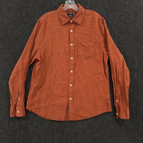 Todd Snyder Baird McNutt Shirt Mens Large Rust Orange 100% Linen Casual Pocket - Picture 1 of 9